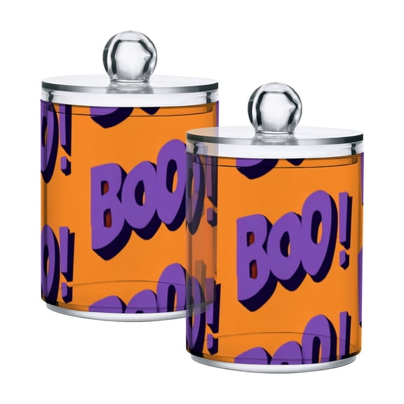 Repeating Boo Sign Halloween Translucent Plastic Cans Storage Canisters with Lid Set of 2