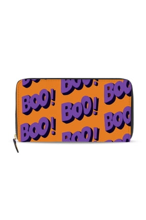 Repeating Boo Sign Halloween Women's Long Zipper Wallet Bifold Clutch Purse PU Leather Card Cases