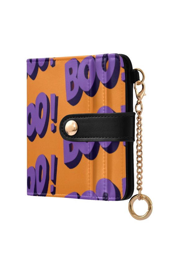 Repeating Boo Sign Halloween Women's Wallet PU Leather Card Cases RFID Blocking Purse Billfold with Key Ring