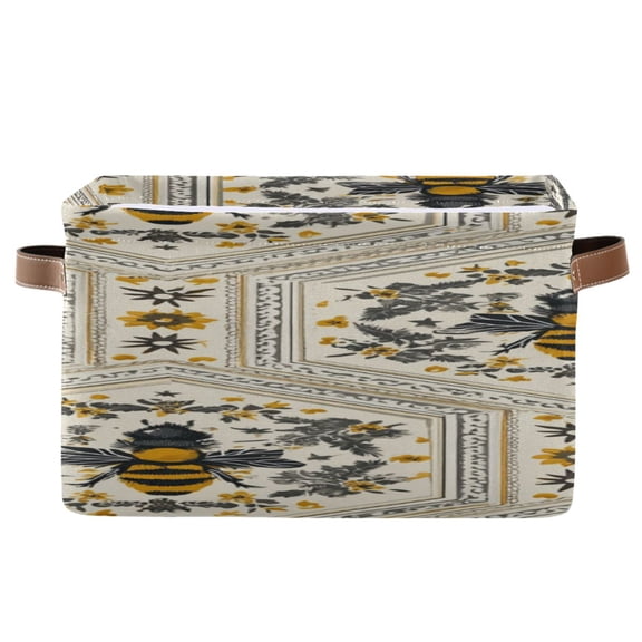 Repeating Hexagon Pattern with Honey Bee Square Storage Bins with Handles Collapsible Containing Box 1 Pack