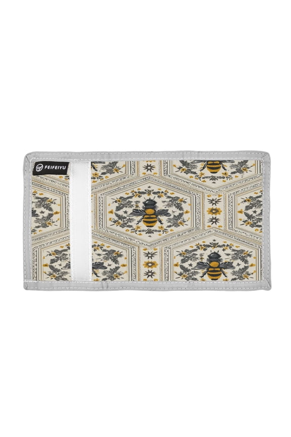 Repeating Hexagon Pattern with Honey Bee Trifold Wallets Card Holders Coin Pockets with Lanyards Portable Unisex