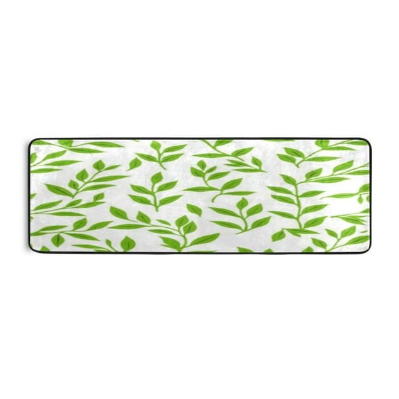 Repeating Leaf Motif 72x24" Runner Rug, Non-Slip Memory Foam Cushion, Anti-Crease for Hallways and Bedrooms