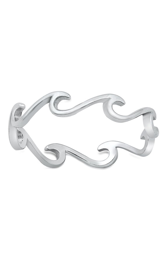 Repeating Ocean Wave Thin Ring .925 Sterling Silver Band Jewelry Female Male Unisex Size 9