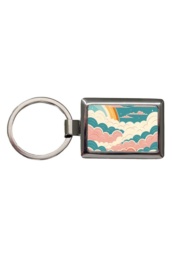 Repeating Puffy Clouds Retro Style Metal Rectangle Keychain