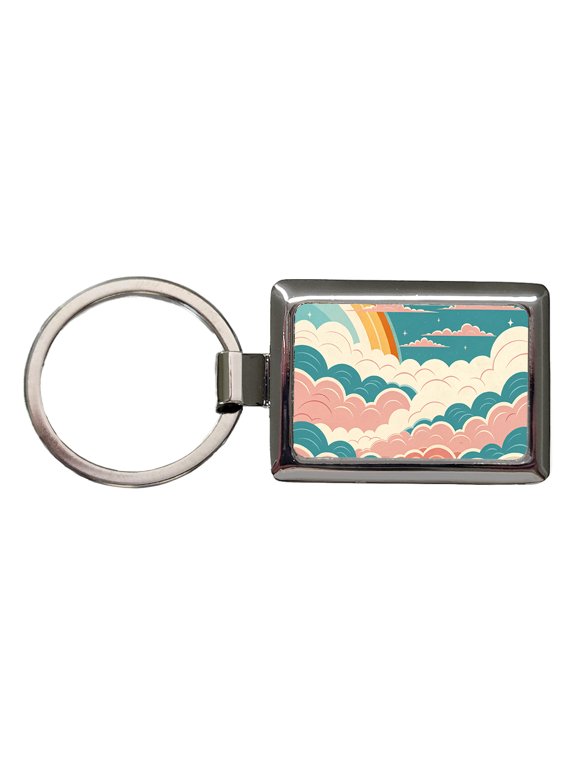 Repeating Puffy Clouds Retro Style Metal Rectangle Keychain