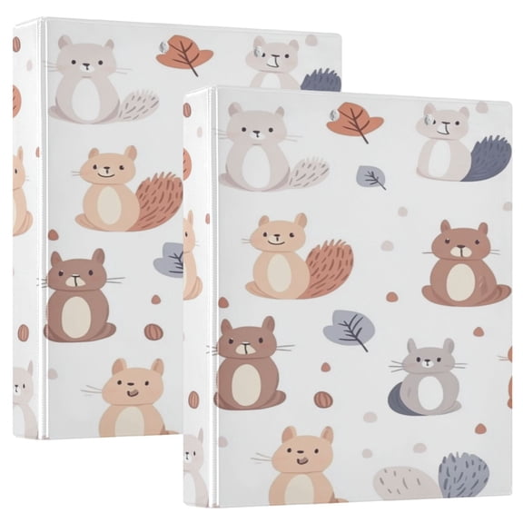 Repeating Squirrel Pattern 12.4x10.6in PVC Round Ring Binder, D-Ring 3-Hole, Metal Clip, 200 Sheets