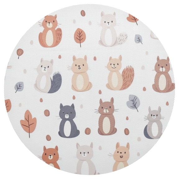 Repeating Squirrel Pattern 15.4in Diameter PVC Plate Mat, Heat-Resistant and Cuttable, Kitchen Decor