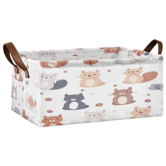 Repeating Squirrel Pattern Open Home Storage Bins Foldable Metal Frame Shelf Baskets 16.9x11.4x7.7in Water-Resistant