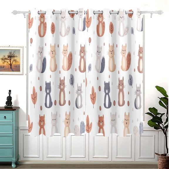 Repeating Squirrel Pattern Thermal Blackout Curtains 63x55 Inch 2 Panels Grommet Window Drapes for Bedroom Living Room