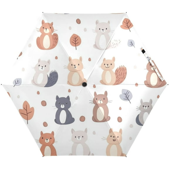 Repeating Squirrel Pattern Umbrellas for Sun Auto Open Close UV50+ Waterproof 5-Fold Compact Fiberglass Frame