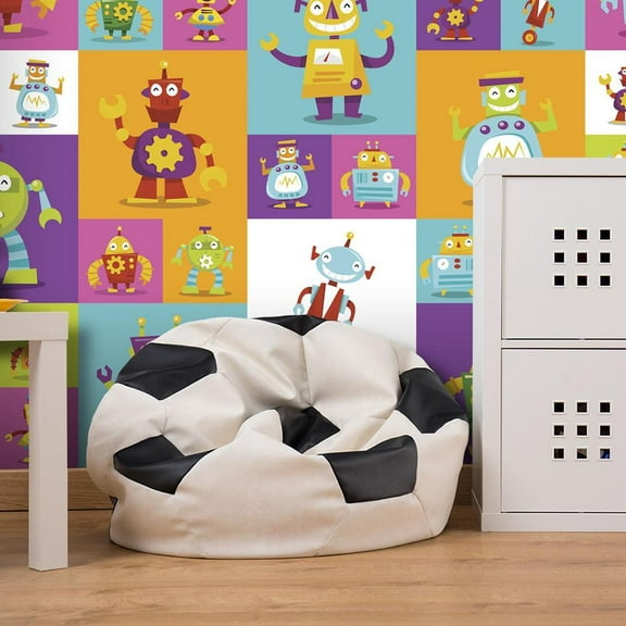 Repeating Wallpaper Roll - Colorful Robots - 32.8'L x 19.7"W