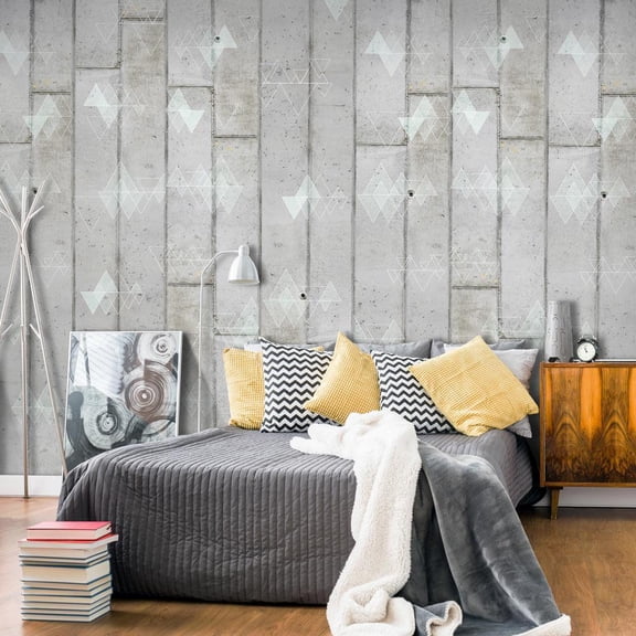 Repeating Wallpaper Roll - Concrete And Triangles - 32.8'L x 19.7"W