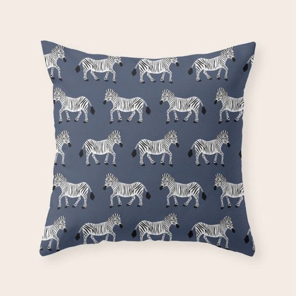 Repeating Zebra Rows Slate Blue Polyester Velvet Throw Pillow Cover Only, Bed Accent, No Insert