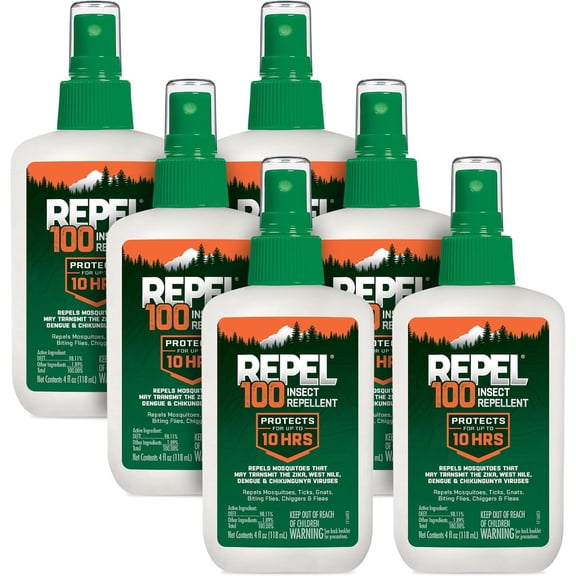 Repel 100 Insect Repellent, Repels Mosquitos, Ticks and Gnats, For Severe Conditions, Protects For Up To 10 Hours, 98% DEET (Pump Spray), 4 Fl Oz (Pack of 6)
