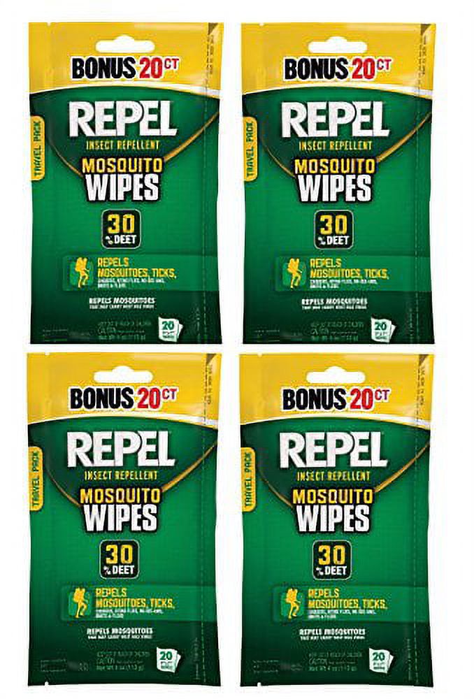 Repel 94100 Sportsmen 30Percent Deet Mosquito Repellent Wipes, 2 Packs