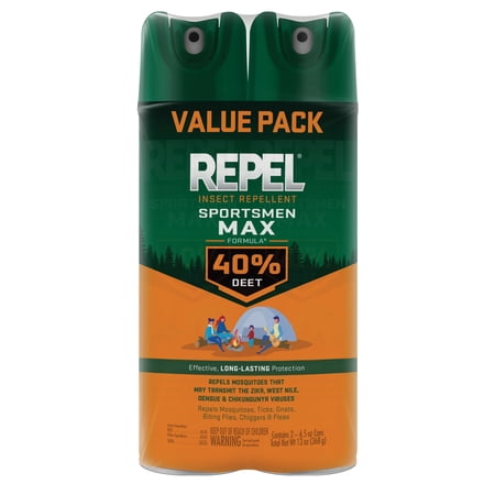Repel Insect Repellent Sportsmen Max Formula 40% DEET, 6.5 Ounce Aerosol Cans, 2 Pack