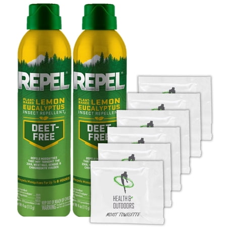 Repel Lemon AEROSOL Eucalyptus Insect Repellent, 4 oz (2 Count) W/ 6 BONUS Wipes
