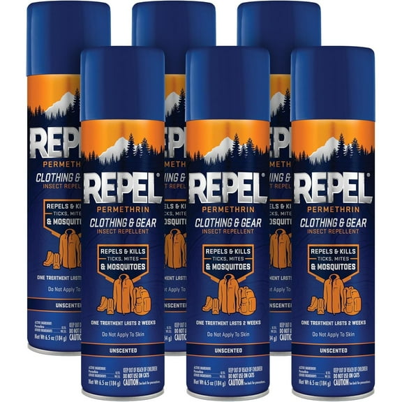 Repel Permethrin Clothing & Gear Insect Repellent, Use on Outdoor Gear, Tents and Sleeping Bags, Repels Mosquitoes, Ticks, Mites, (Aerosol Spray), 6.5 Fl Oz (Pack of 6)