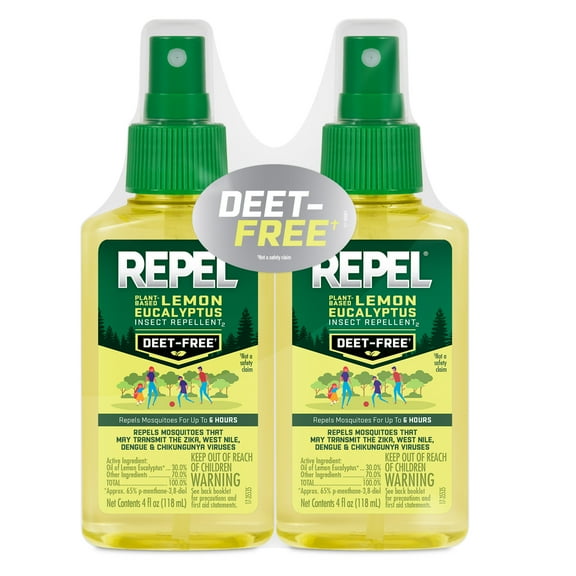 Repel Plant Based Lemon Eucalyptus Insect Repellent Spray, DEET-Free, 2 Pack, 4 Ounces