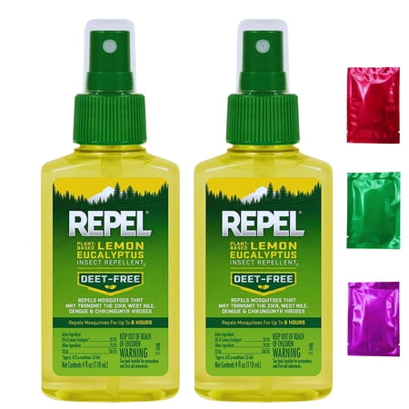 Repel Plant-Based Lemon Eucalyptus Mosquito Insect Repellent, 4oz (Pack of 2) DEET-Free Home Travel Protection First Aid Kit Essential with Bonus Snoep in Beperkte Oplage