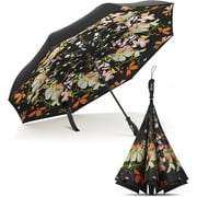 Repel Reverse Umbrella, Inverted Technology, Windproof Fiberglass Ribs, Teflon (Flower Bouquet)