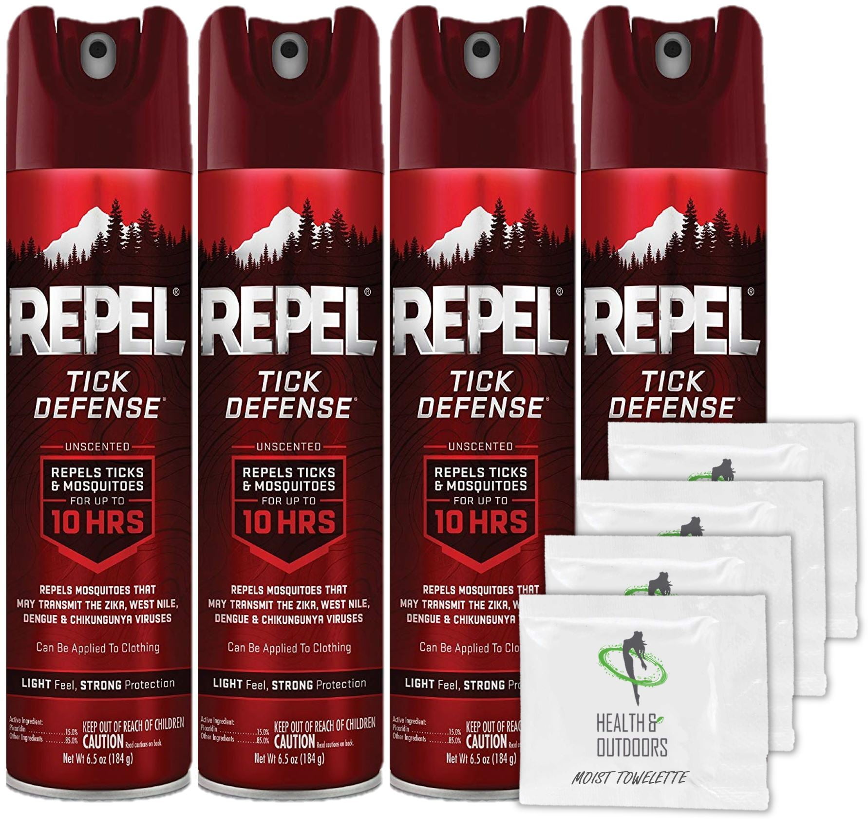 Repel Tick Defense 6.5 Ounce Aerosol Spray (4 Count) + (4) BONUS Moist