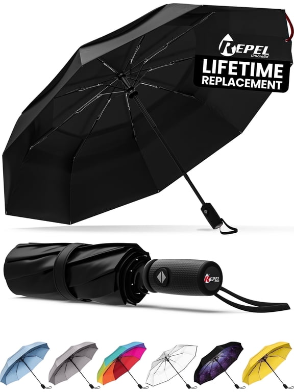 Repel Travel Umbrella Compact Rain & UV Protection, Windproof up to 85 MPH