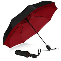 Repel Windproof Travel Umbrella, Teflon Coated Double Vented Canopy, Compact, Automatic (Black Red)