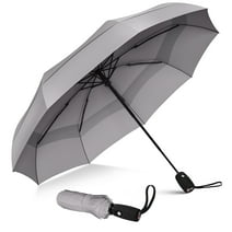 Repel Windproof Travel Umbrella, Teflon Coated Double Vented Canopy, Compact, Automatic (Gray)