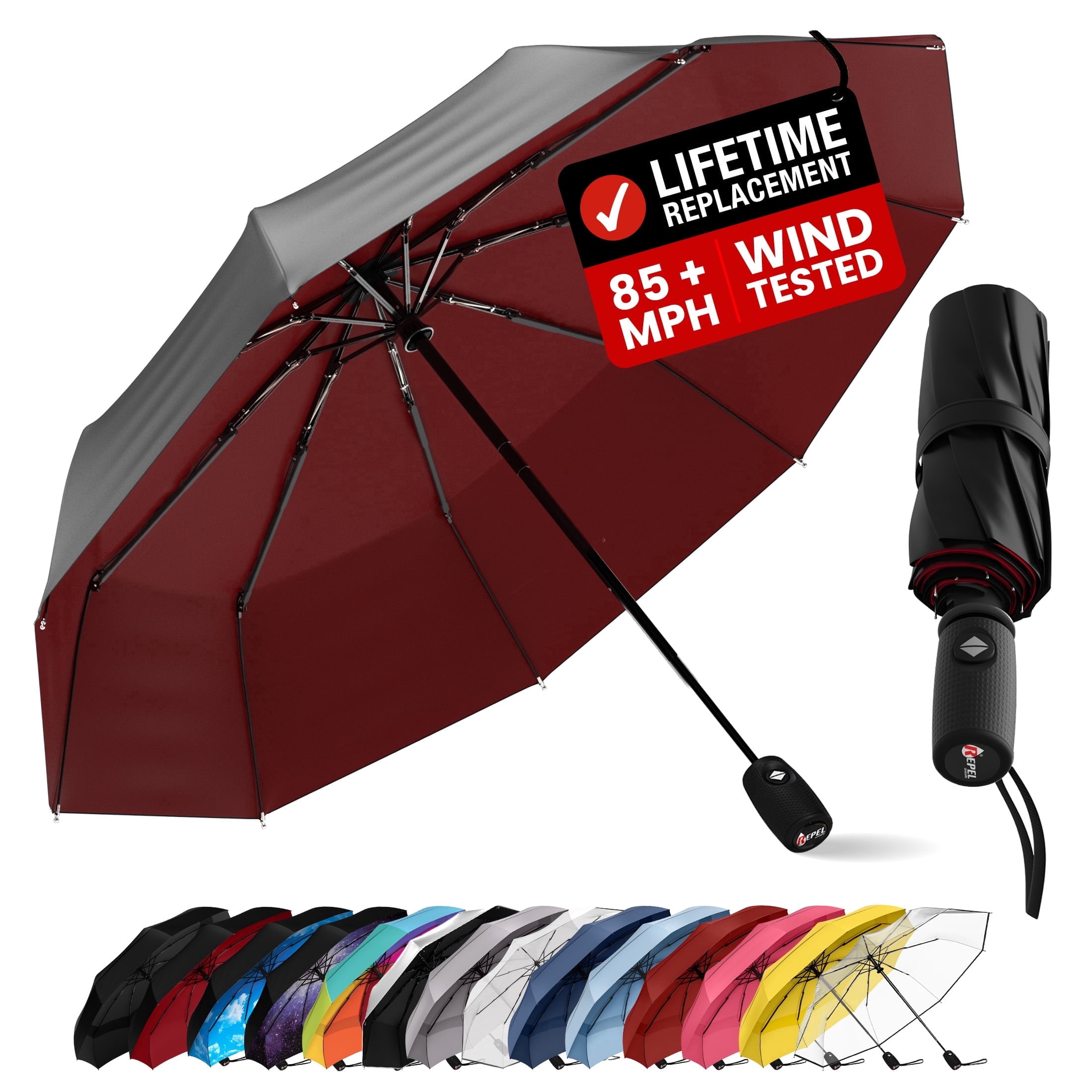 Repel Windproof Travel Umbrella, Auto Open Close Folding Umbrella Wind Tested to 100MPH