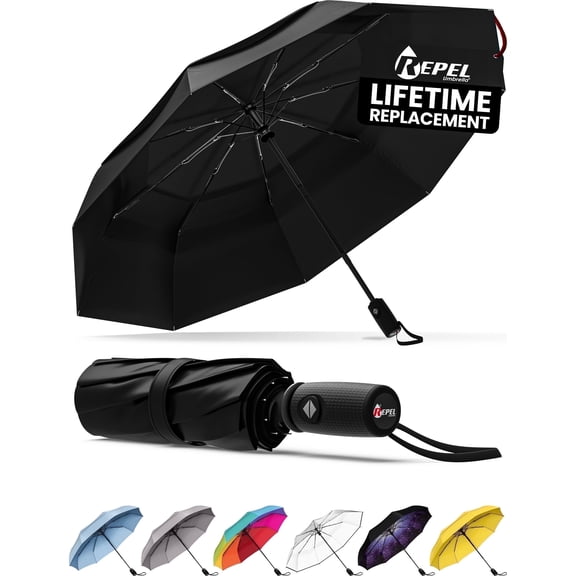 Repel Travel Umbrella Compact Rain & UV Protection, Windproof up to 85 MPH