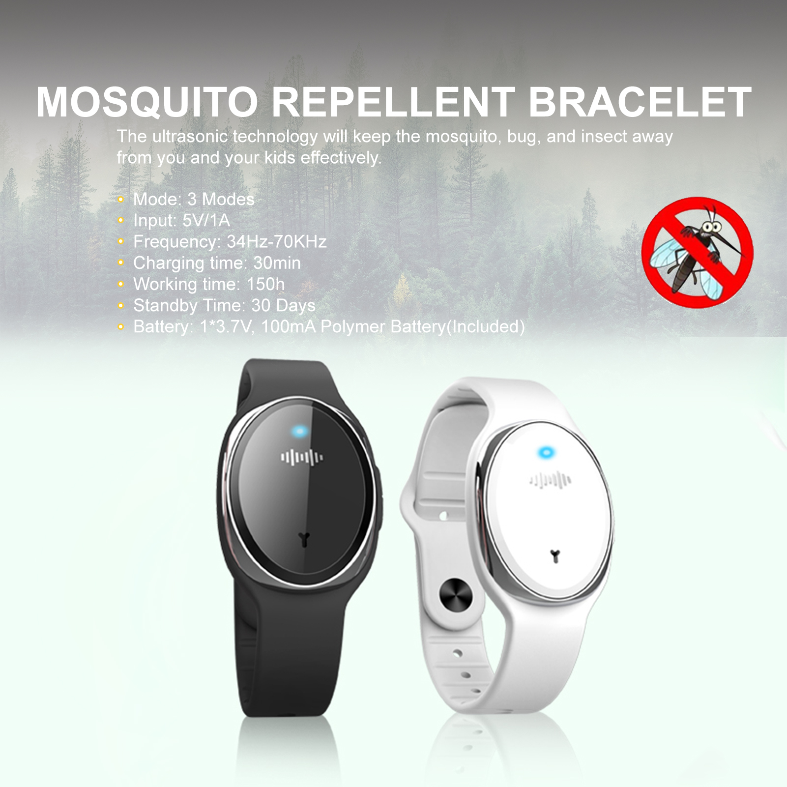 Repellent Bracelet,Reusable Pest Nontoxic Bands Pest Mosquito Deet