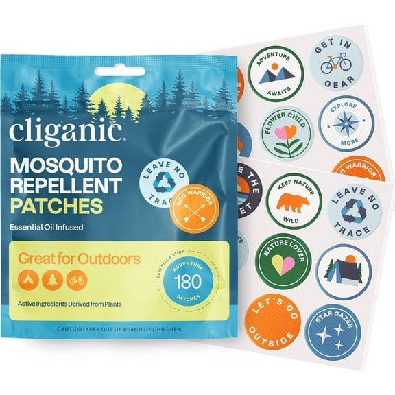 Cliganic Mosquito Repellent Patches Bug Stickers for Kids and Adults, Outdoor Adventure, 180 Patches