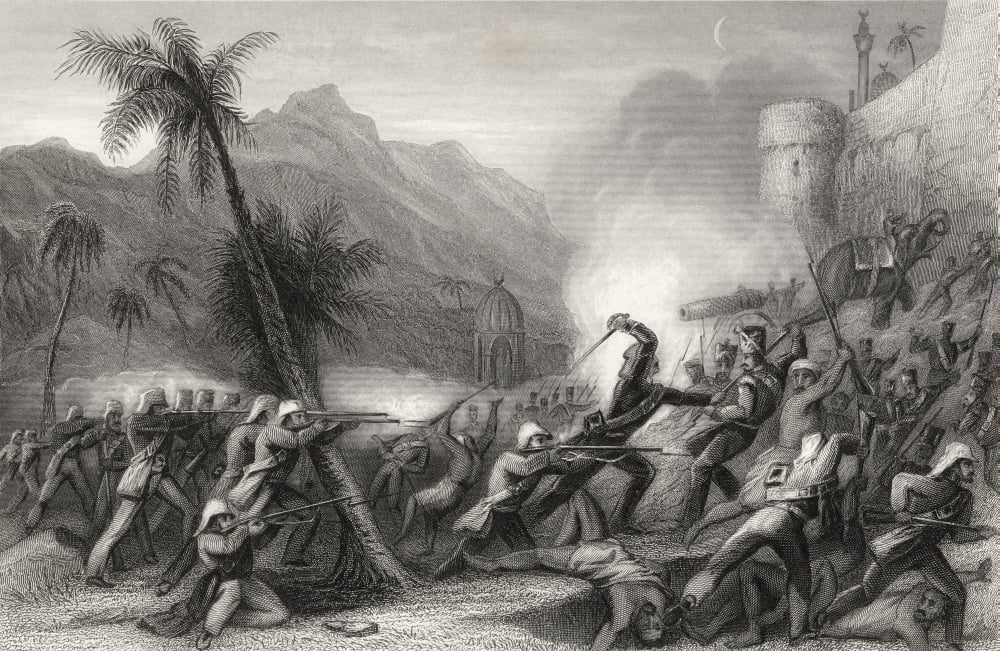Repelling A Sortie Before Delhi From The History Of The Indian Mutiny Published 1858 Canvas Art - Ken Welsh Design Pics (18 x 11)