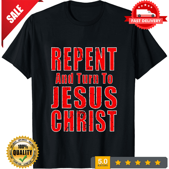 Repent & Believe in Jesus Christ Christian Evangelism Repent Retro Men's T-Shirt, ULTRA LIMITED-TH79500