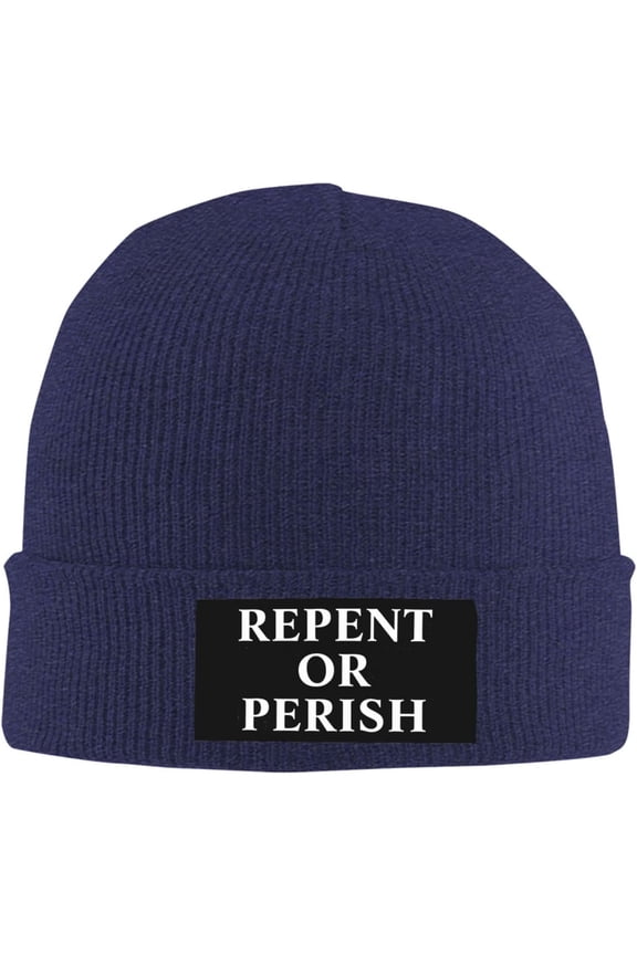 Repents Or Perish Hat Funny Soft Skull Cap Winter Beanie Warm Knit Hats for Men Women