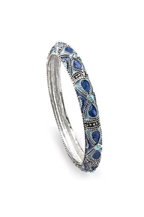 Vintage Style Blue Crystal Filigree Bangle Bracelet with Swirl Epoxy Design Jewelry Bracelet Silver