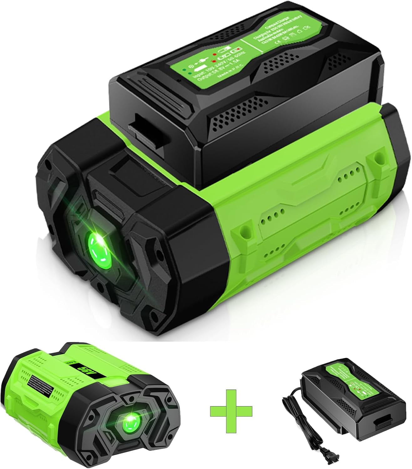 Replace for EGO 56V 5.0Ah Battery and Charger BA2800 BA4200 BA1400, Compatible with EGO All 56V Power+ Tools Lawn Mower Leaf Blower Chainsaw ST1511T LB7654 ST1623T