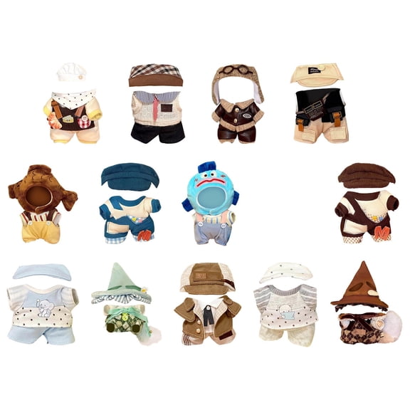Replaceable Doll Clothes Set for Plush Pendant, Includes Hat + T-Shirt + Overalls, Meadow Elf Style (Clothes Only)
