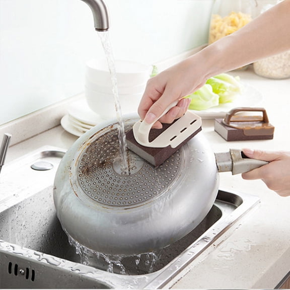 Replaceable Handle Diamond Abrasive Sponge Cleaner, Carborundum Scouring Pad for Burnt Food Rust, Non-scratch Kitchen Pot Pan Washing Tool for Daily Use, Reusable Household Cleaning Sponge, Topliu