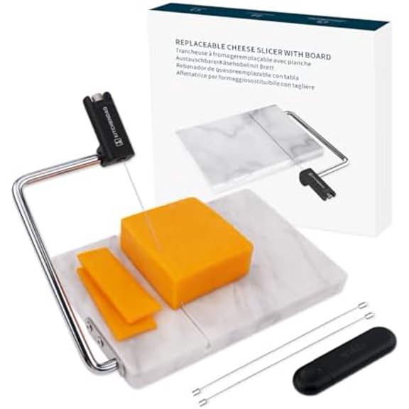 Replaceable Wire Cheese Slicer with Board, Tightness Adjustable Cheese Slicer, Marble Cheese Cutter for Block Cheese, Easy to Replace, with 2 Extra Upgrade Strong Wires$$Home Decor, Kitchen, & Other