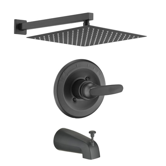 Replacement 12" Rainfall Shower Faucet Tub Trim Kit for Delta 13/14 Series, High Pressure Square Shower Head& Handle Set, Shower Faucet System, Matte Black (Valve& Catridge Not Inclued)