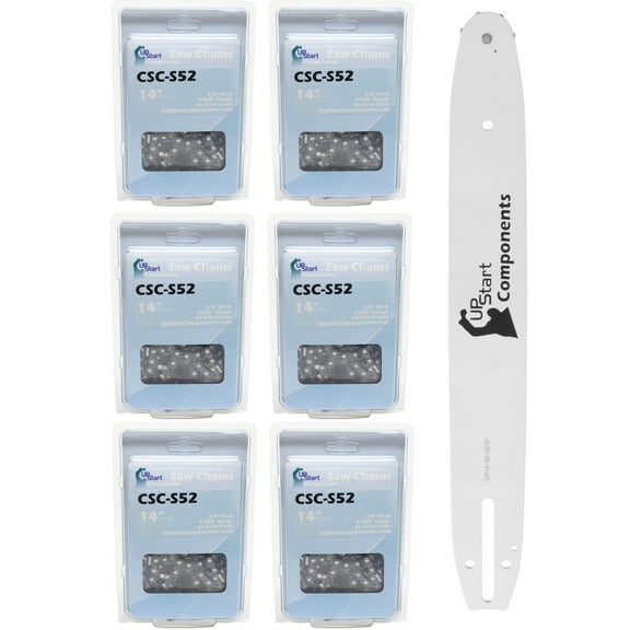 Replacement 14" Single Rivet Bar and 14" Semi Chisel Chain Combo for Dolmar PS-45 Chainsaw (14" Length, 3/8" Pitch, 0.050" Gauge, 52 Drive Links, 7 Sprocket Nose Tooth) 1 Bar 6 Chains