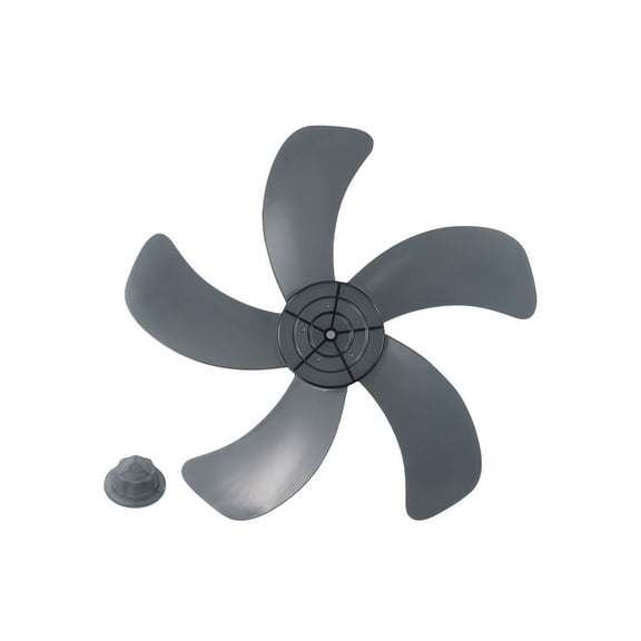 Replacement 16 Inch Fan Blades Five Leaf Design with Nut Cover for Pedestal Table Floor Fans Quiet Low Noise Gray Plastic Parts