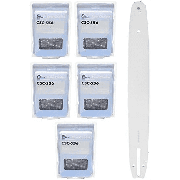 Replacement 16" Single Rivet Bar and 16" Semi Chisel Chain Combo for Echo CS-370 Chainsaw (16" Length, 3/8" Pitch, 0.050" Gauge, 56 Drive Links, 7 Sprocket Nose Tooth) 1 Bar 5 Chains$$Tools