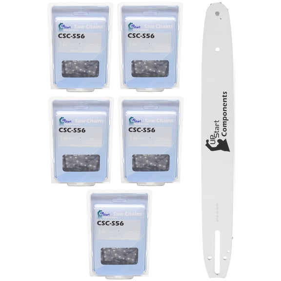 Replacement 16" Single Rivet Bar and 16" Semi Chisel Chain Combo for Husqvarna 235 Chainsaw (16" Length, 3/8" Pitch, 0.050" Gauge, 56 Drive Links, 7 Sprocket Nose Tooth) 1 Bar 5 Chains