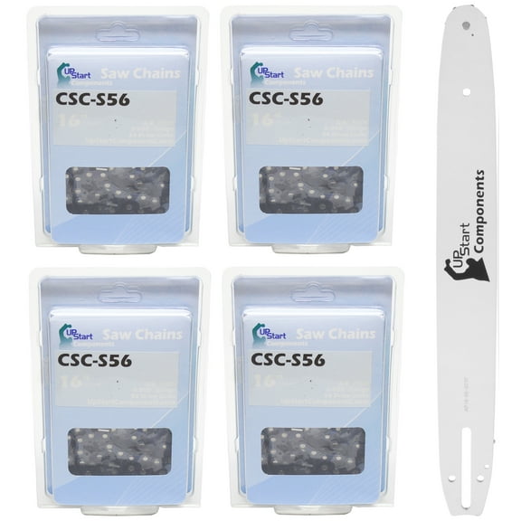 Replacement 16" Single Rivet Bar and 16" Semi Chisel Chain Combo for Homelite UT10588 Chainsaw (16" Length, 3/8" Pitch, 0.050" Gauge, 56 Drive Links, 7 Sprocket Nose Tooth) 1 Bar 4 Chains