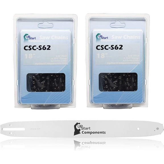 Replacement 18" Single Rivet Bar and 18" Semi Chisel Chain Combo for Echo CS-310 Chainsaw (18" Length, 3/8" Pitch, 0.050" Gauge, 62 Drive , 7 Sprocket Nose Tooth) 1 Bar 2 Chains