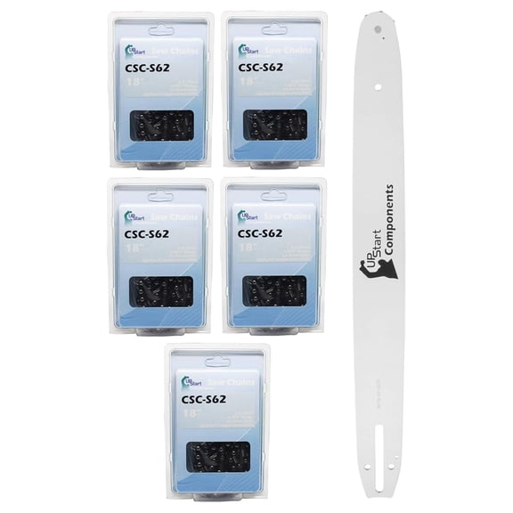 Replacement 18" Single Rivet Bar and 18" Semi Chisel Chain Combo for Echo CS-400 Chainsaw (18" Length, 3/8" Pitch, 0.050" Gauge, 62 Drive , 7 Sprocket Nose Tooth) 1 Bar 5 Chains