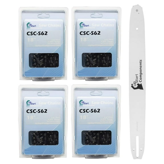 Replacement 18" Single Rivet Bar and 18" Semi Chisel Chain Combo for Poulan WILD THING Chainsaw (18" Length, 3/8" Pitch, 0.050" Gauge, 62 Drive , 7 Sprocket Nose Tooth) 1 Bar 4 Chains